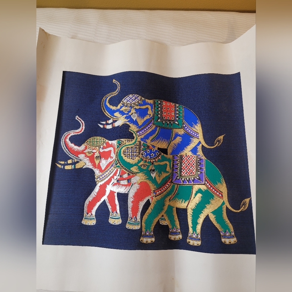 Thai Silk Art Painting Lucky Elephant Tapestry